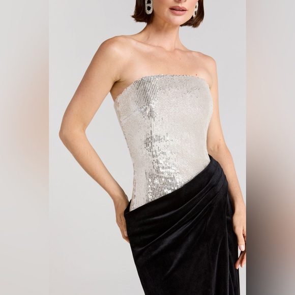 NADINE MERABI Silver and Black Strapless Dress - Picture 4 of 11